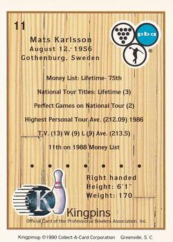 1990 Collect-A-Card Kingpins #11 Mats Karlsson Back